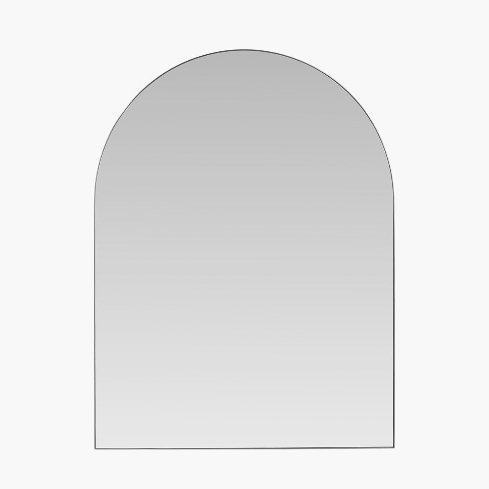 Brushed Silver Metal Slim Frame Tall Arch Wall Mirror