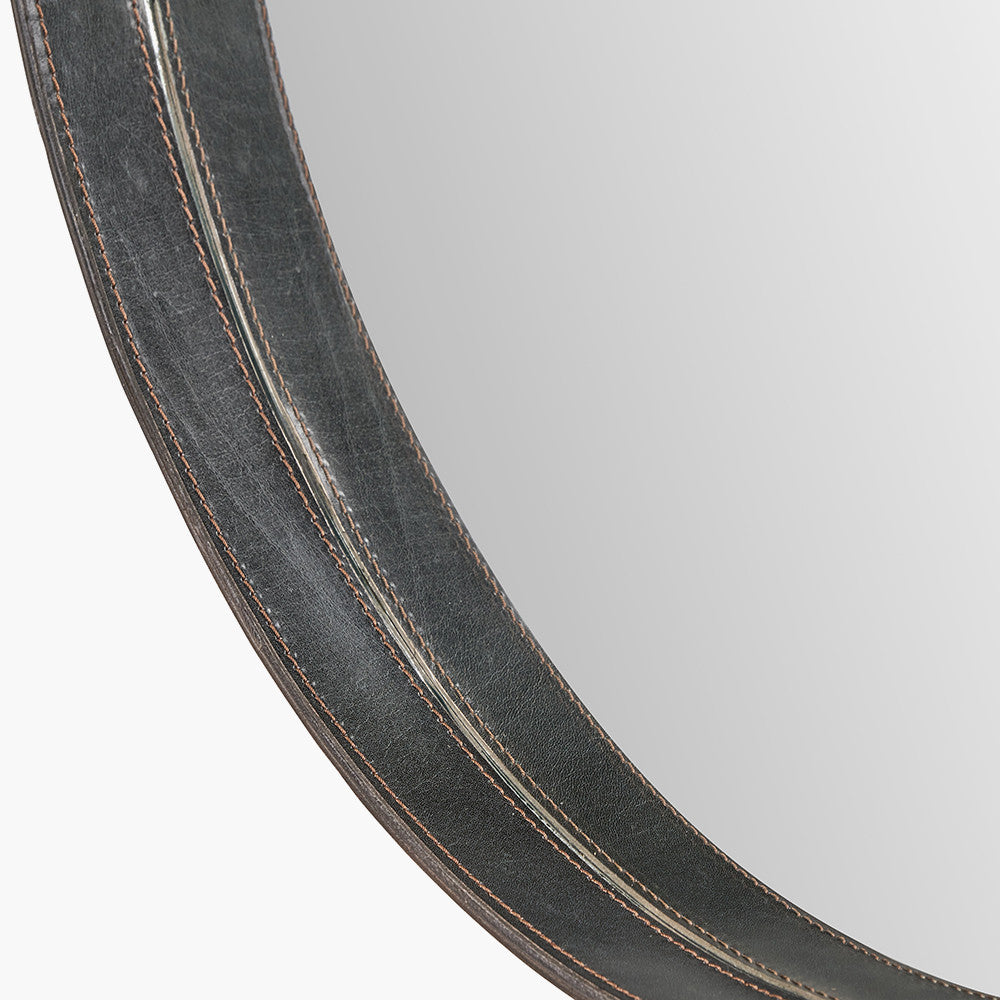 Peppercorn Leather Frame Round Wall Mirror