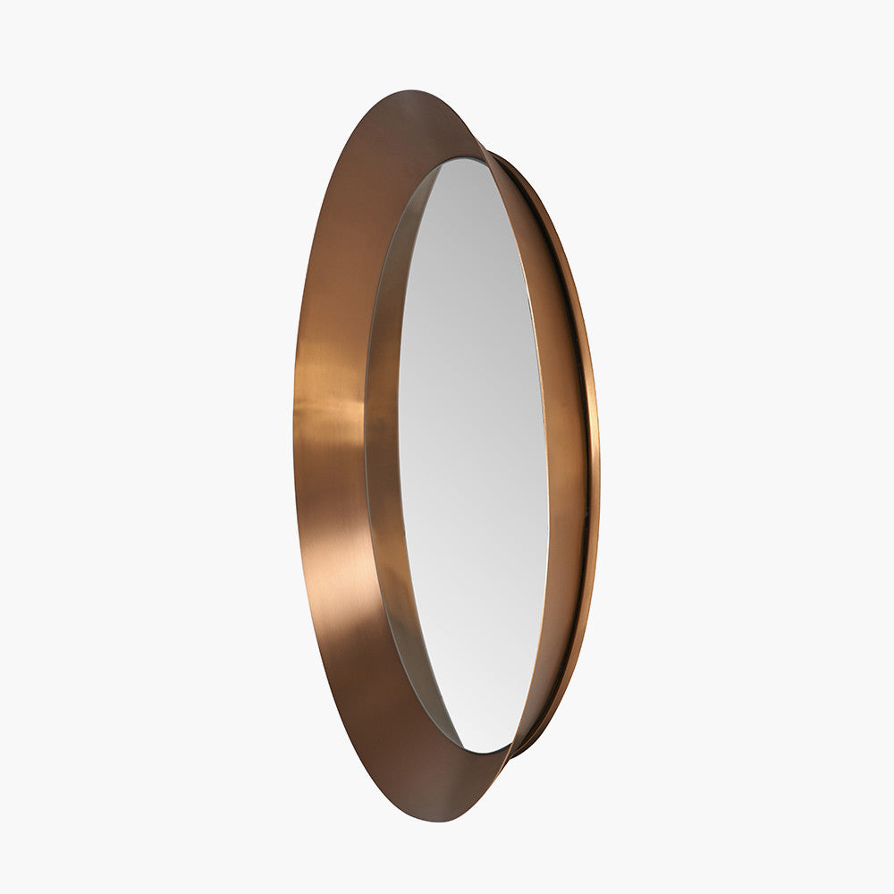 Burnished Gold Metal Angled Frame Round Mirror Large