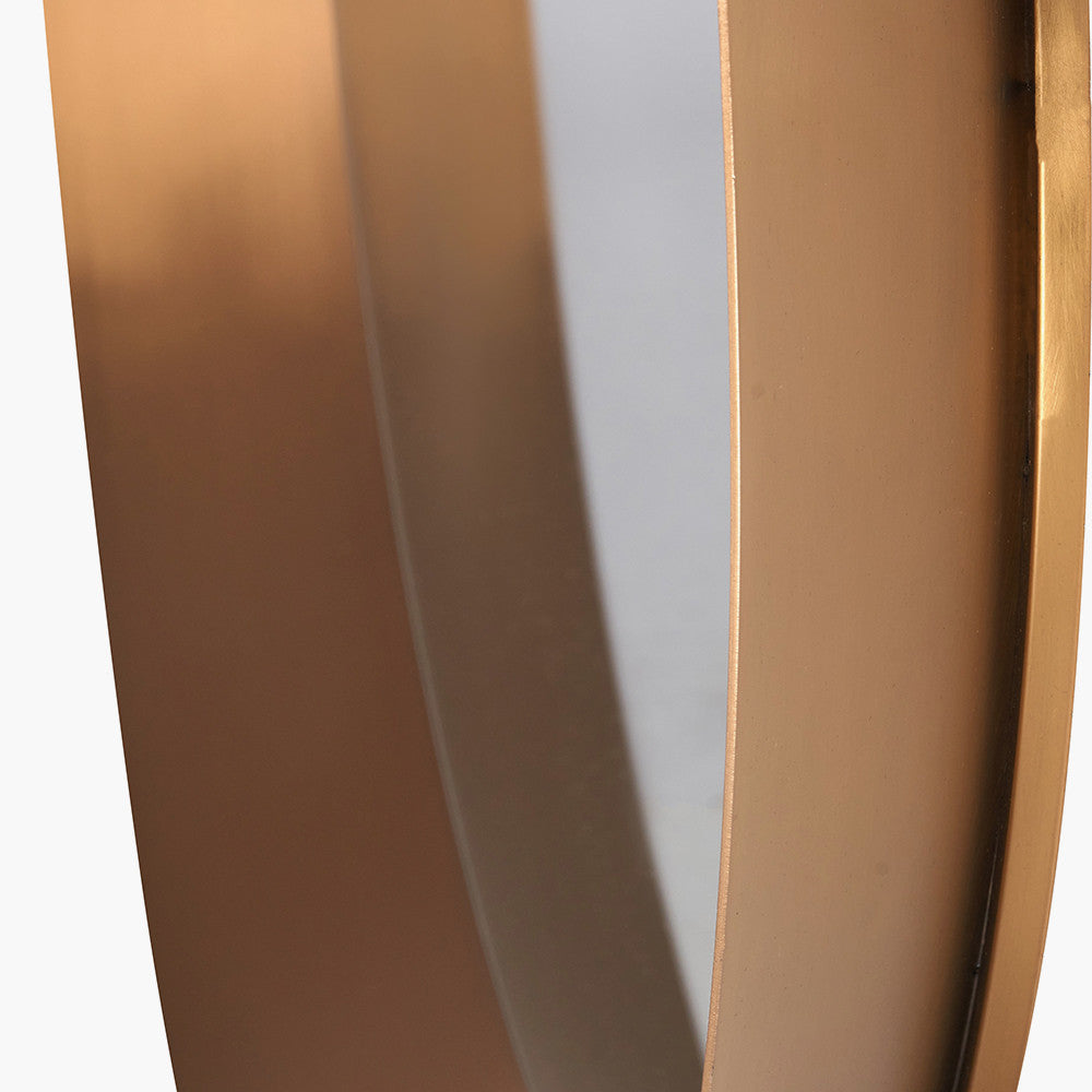 Burnished Gold Metal Angled Frame Round Mirror Large