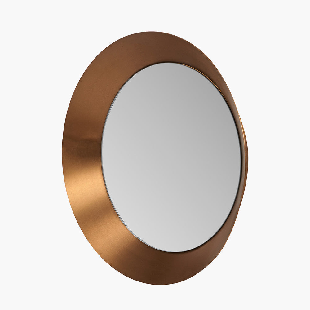 Burnished Gold Metal Angled Frame Round Mirror