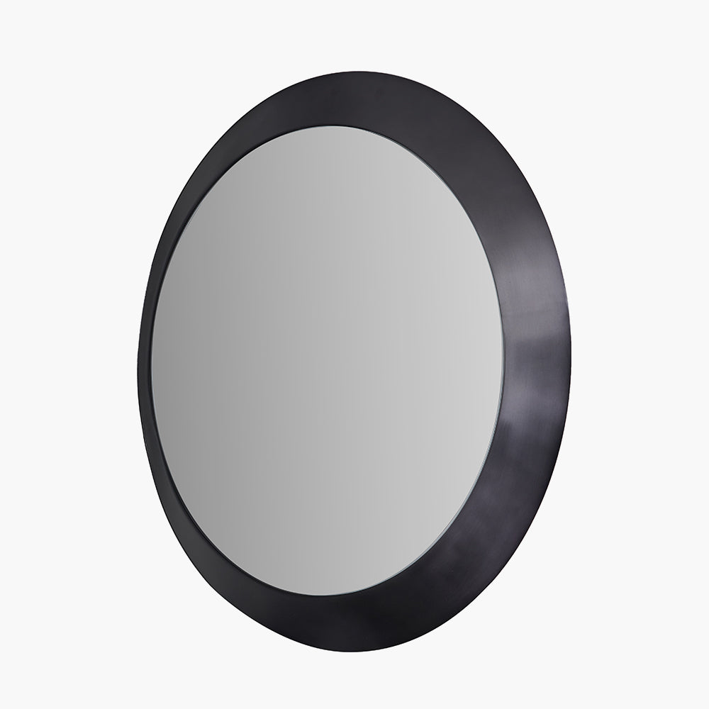 Graphite Metal Angled Frame Round Mirror Large