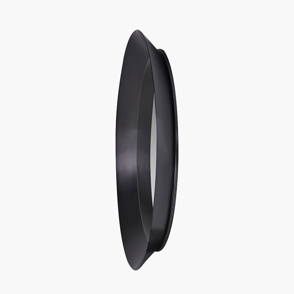 Graphite Metal Angled Frame Round Mirror Large