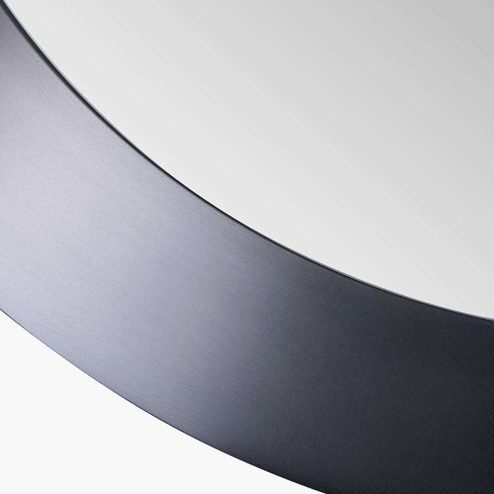 Graphite Metal Angled Frame Round Mirror Large