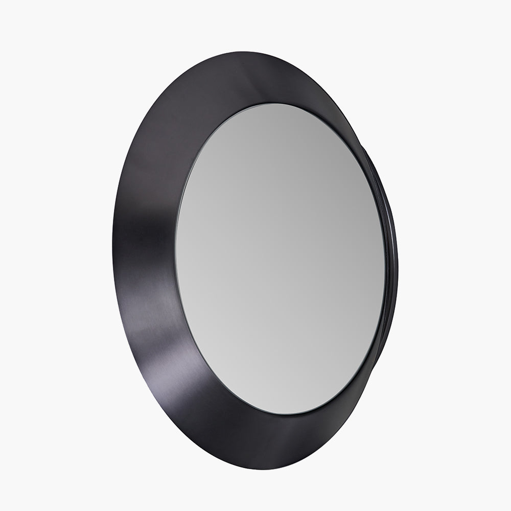 Graphite Metal Angled Frame Round Mirror
