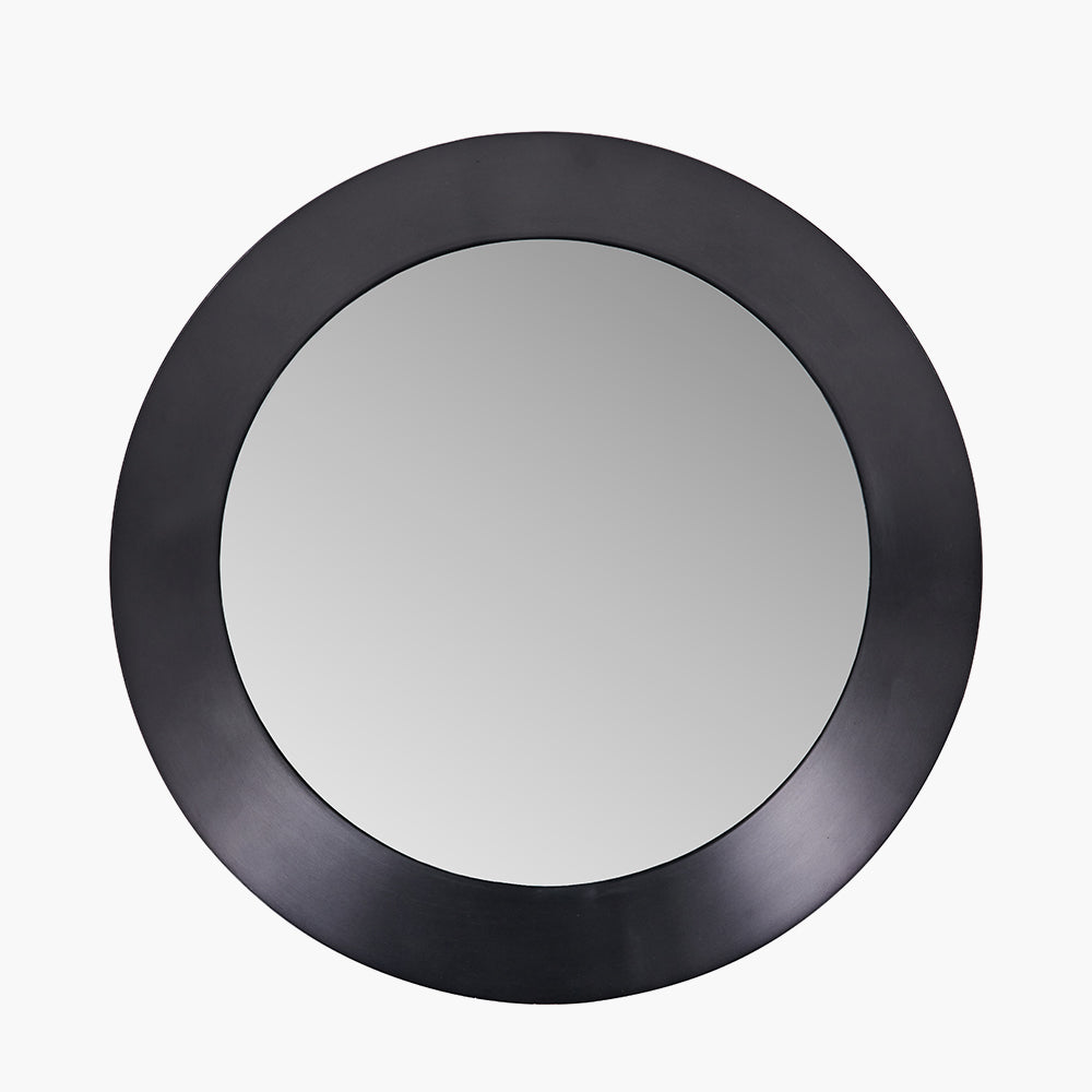 Graphite Metal Angled Frame Round Mirror