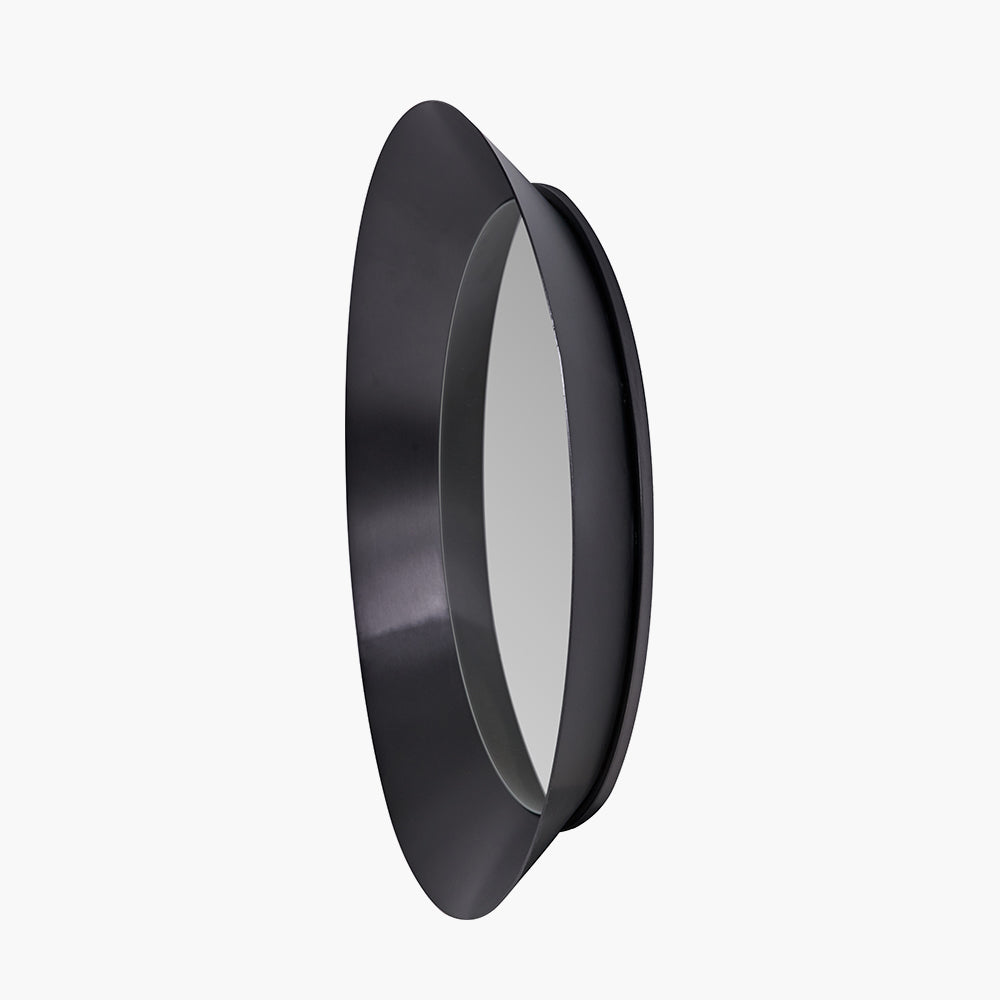 Graphite Metal Angled Frame Round Mirror