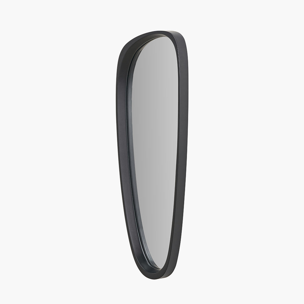 Black Wood Veneer Teardrop Shaped Wall Mirror