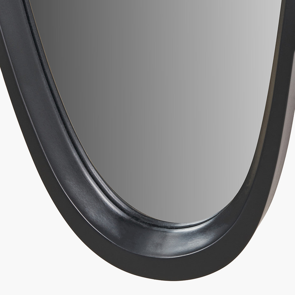 Black Wood Veneer Teardrop Shaped Wall Mirror