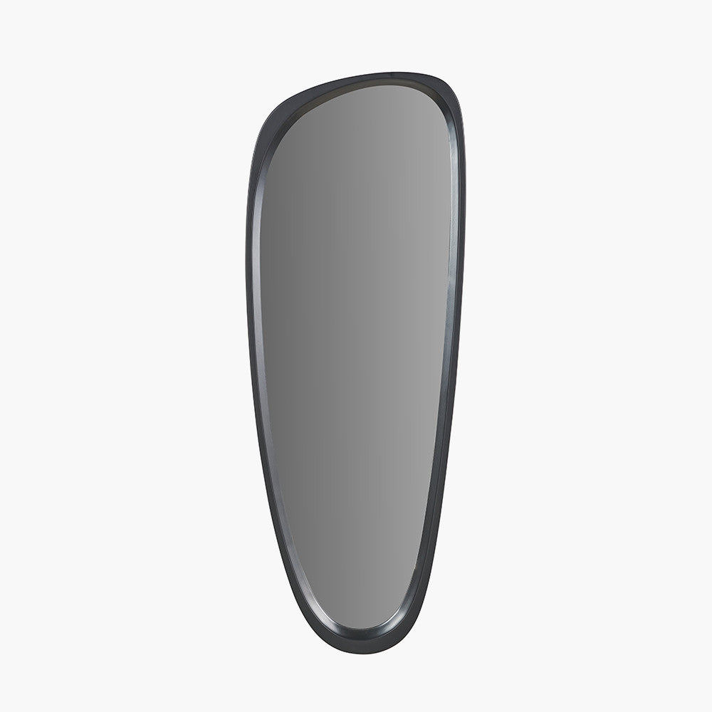 Black Wood Veneer Teardrop Shaped Wall Mirror