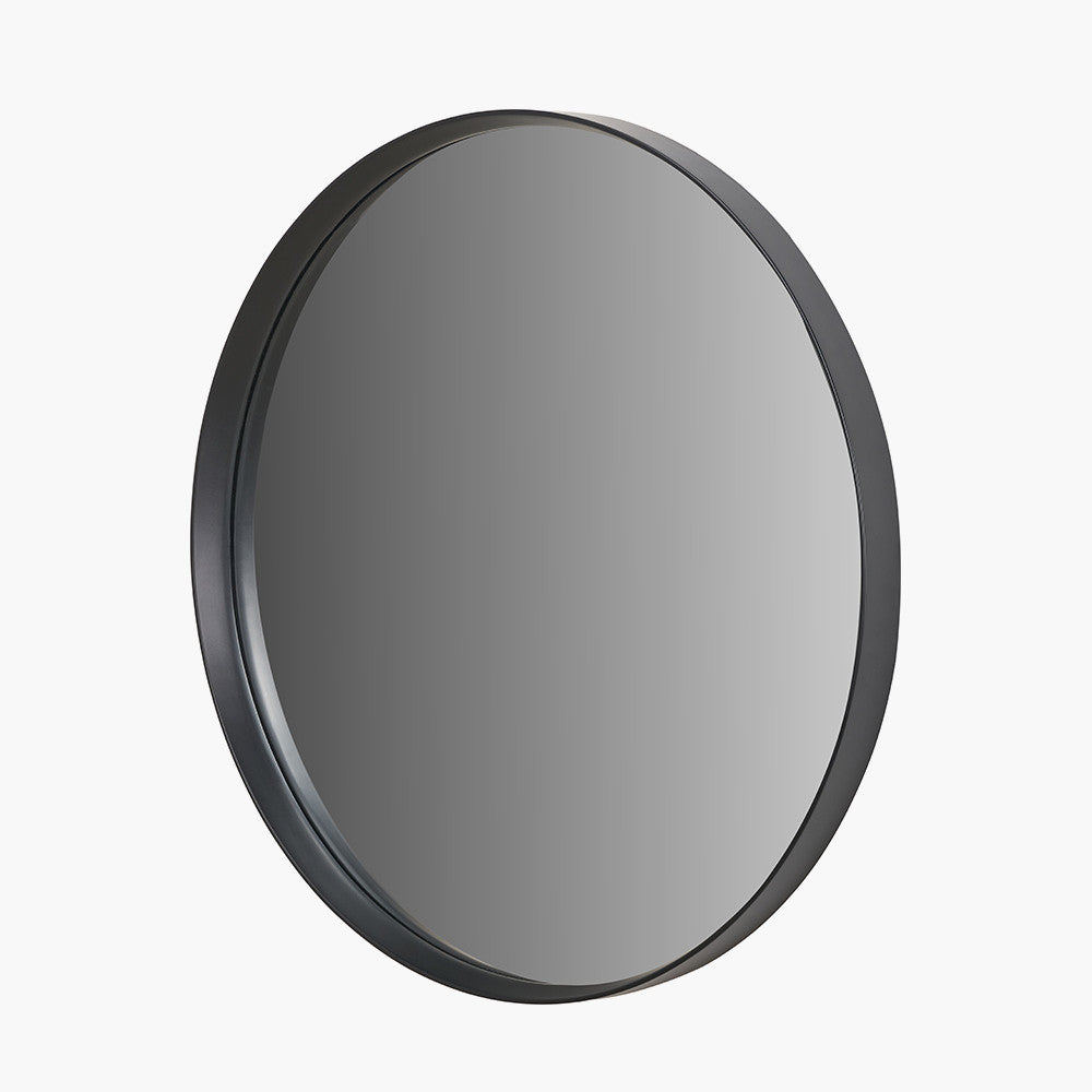 Black Wood Veneer Deep Edge Round Wall Mirror Large