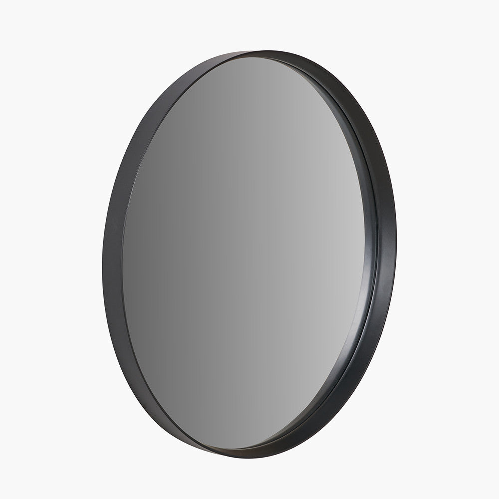 Black Wood Veneer Deep Edge Round Wall Mirror Large