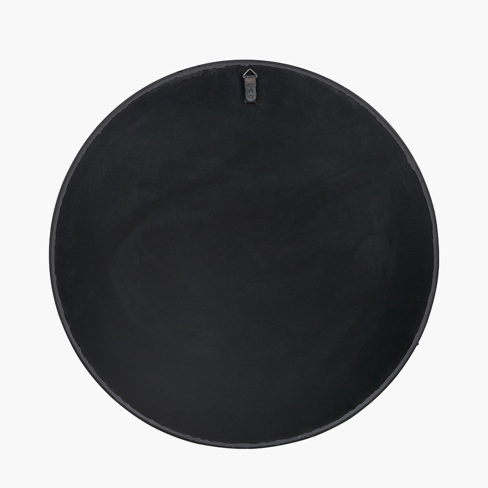Black Wood Veneer Deep Edge Round Wall Mirror Large