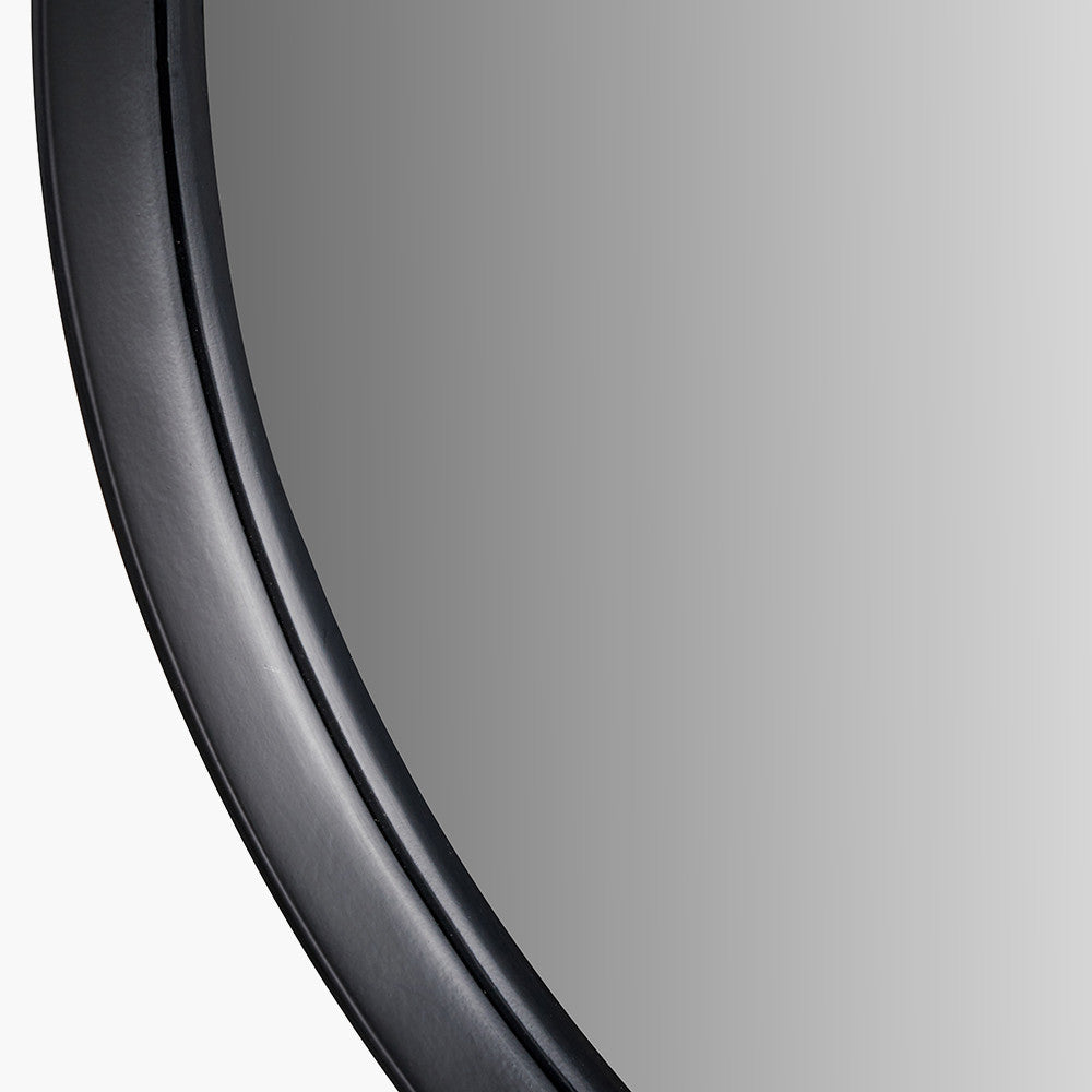 Black Wood Veneer Deep Edge Round Wall Mirror Large