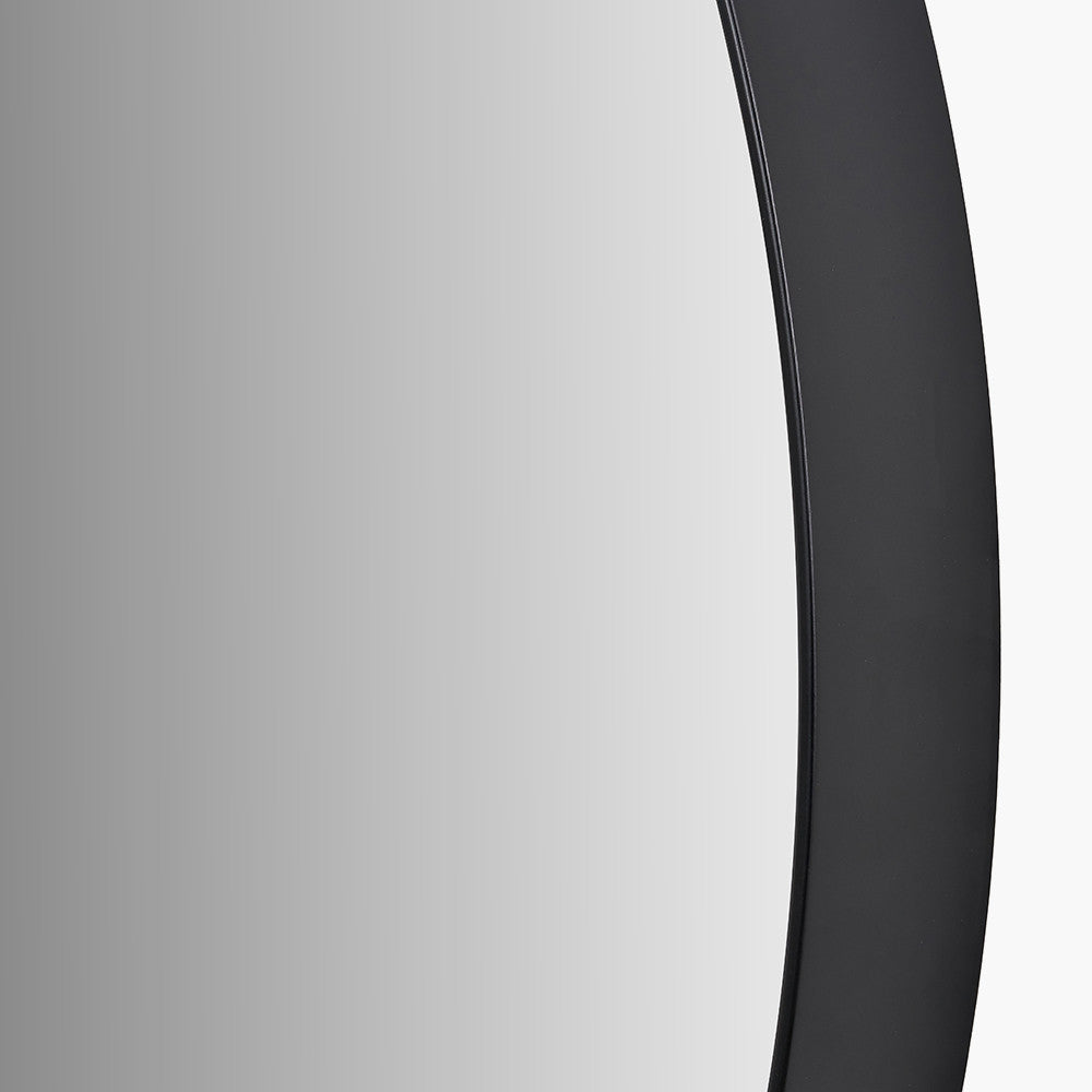 Black Wood Veneer Deep Edge Round Wall Mirror Large
