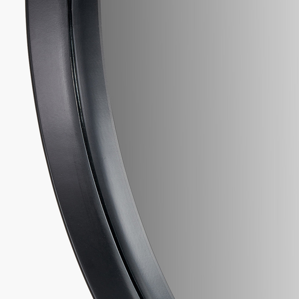 Black Wood Veneer Deep Edge Round Wall Mirror Large