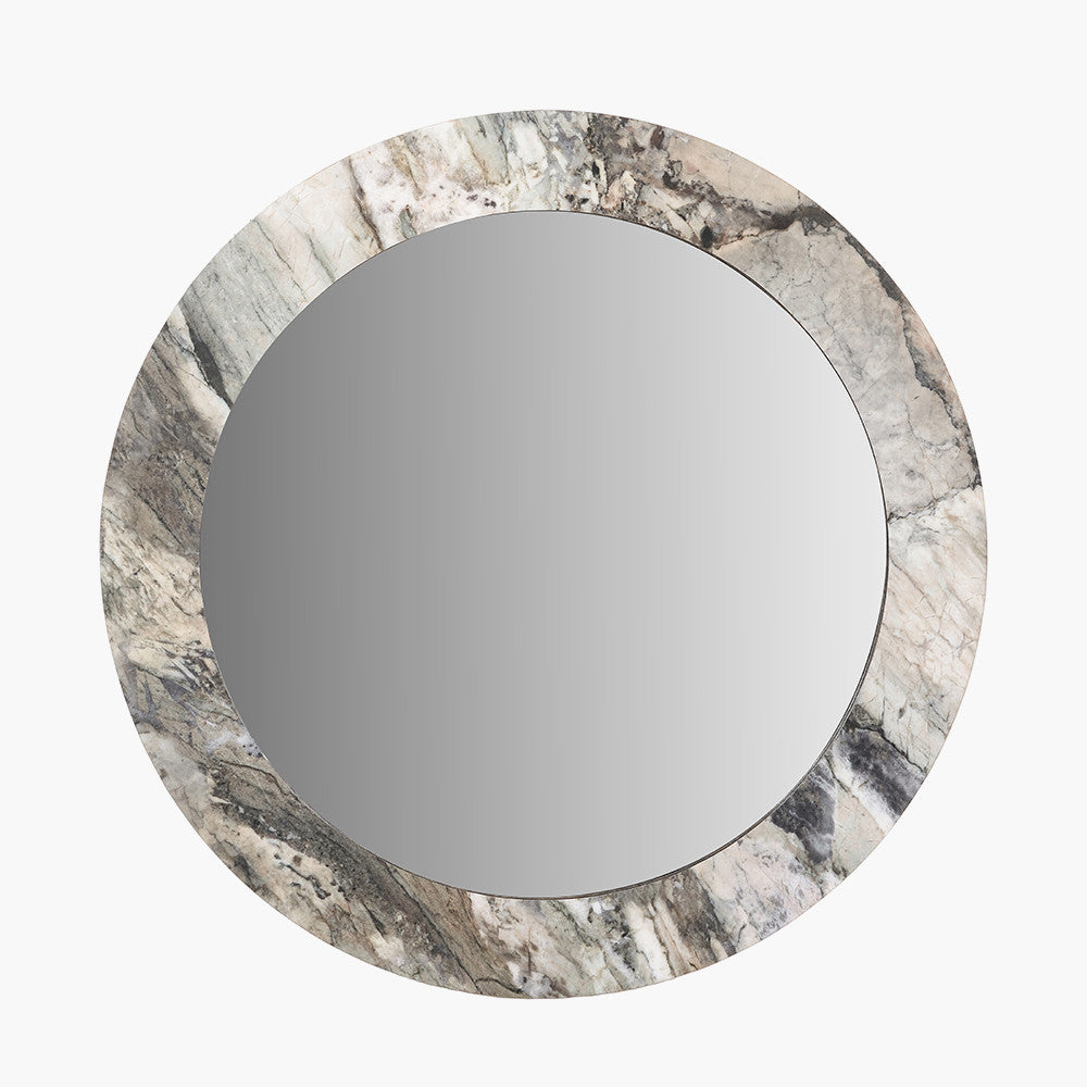 Myana Jade Marble Effect Veneer Round Wall Mirror