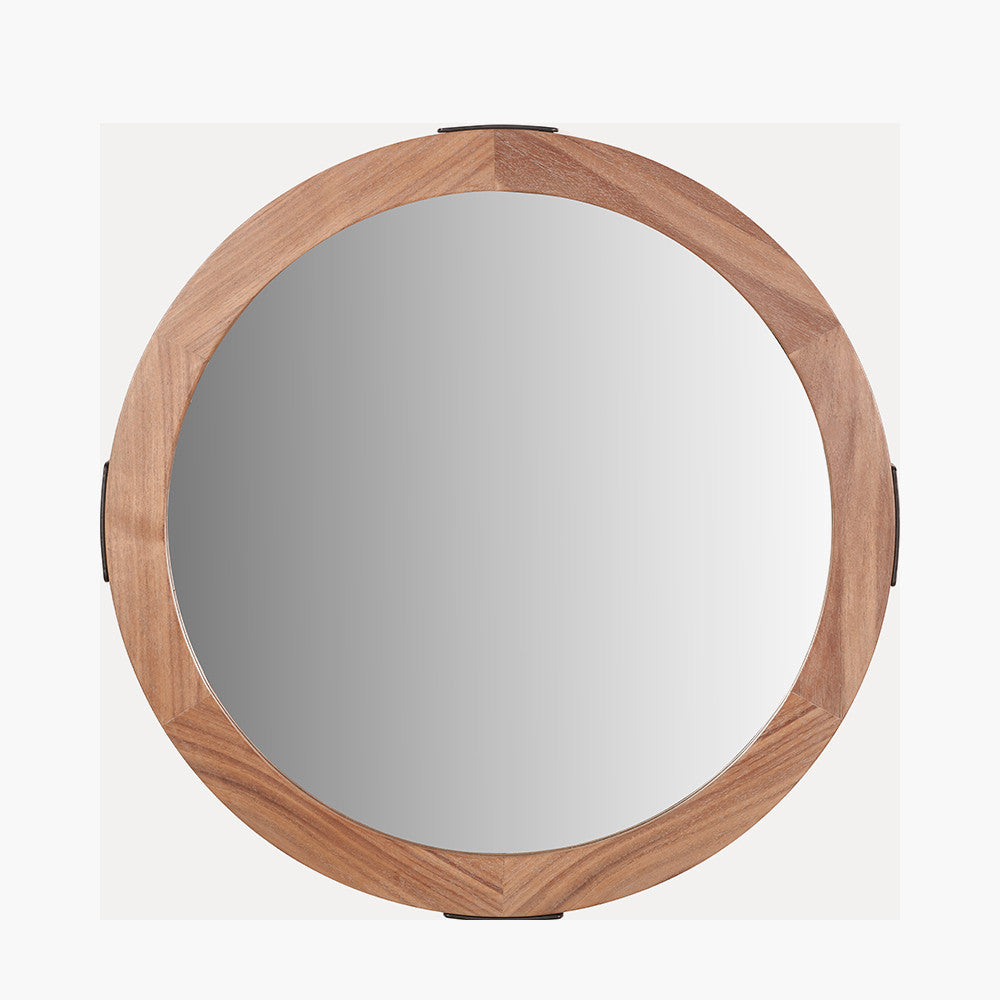 Vermont Light Walnut Wood Veneer Round Wall Mirror