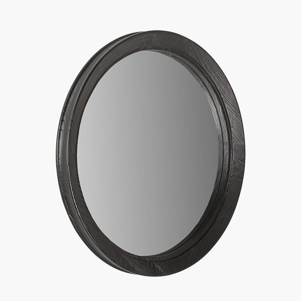 Elwood Black Fir Wood Effect Round Wall Mirror