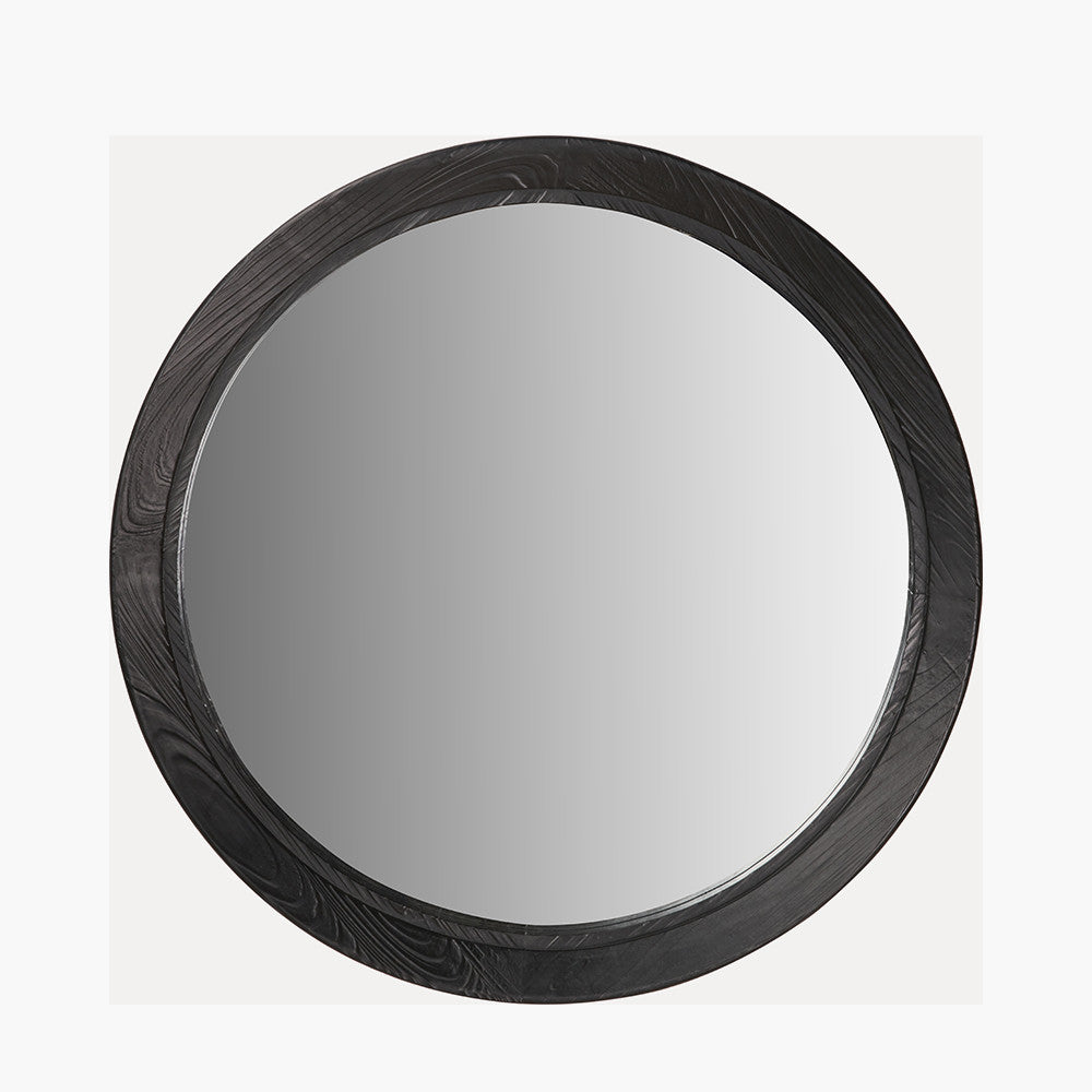 Elwood Black Fir Wood Effect Round Wall Mirror