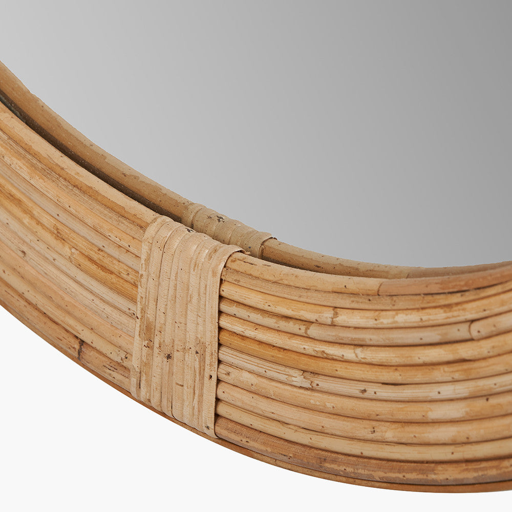Natural Rattan Frame Round Wall Mirror