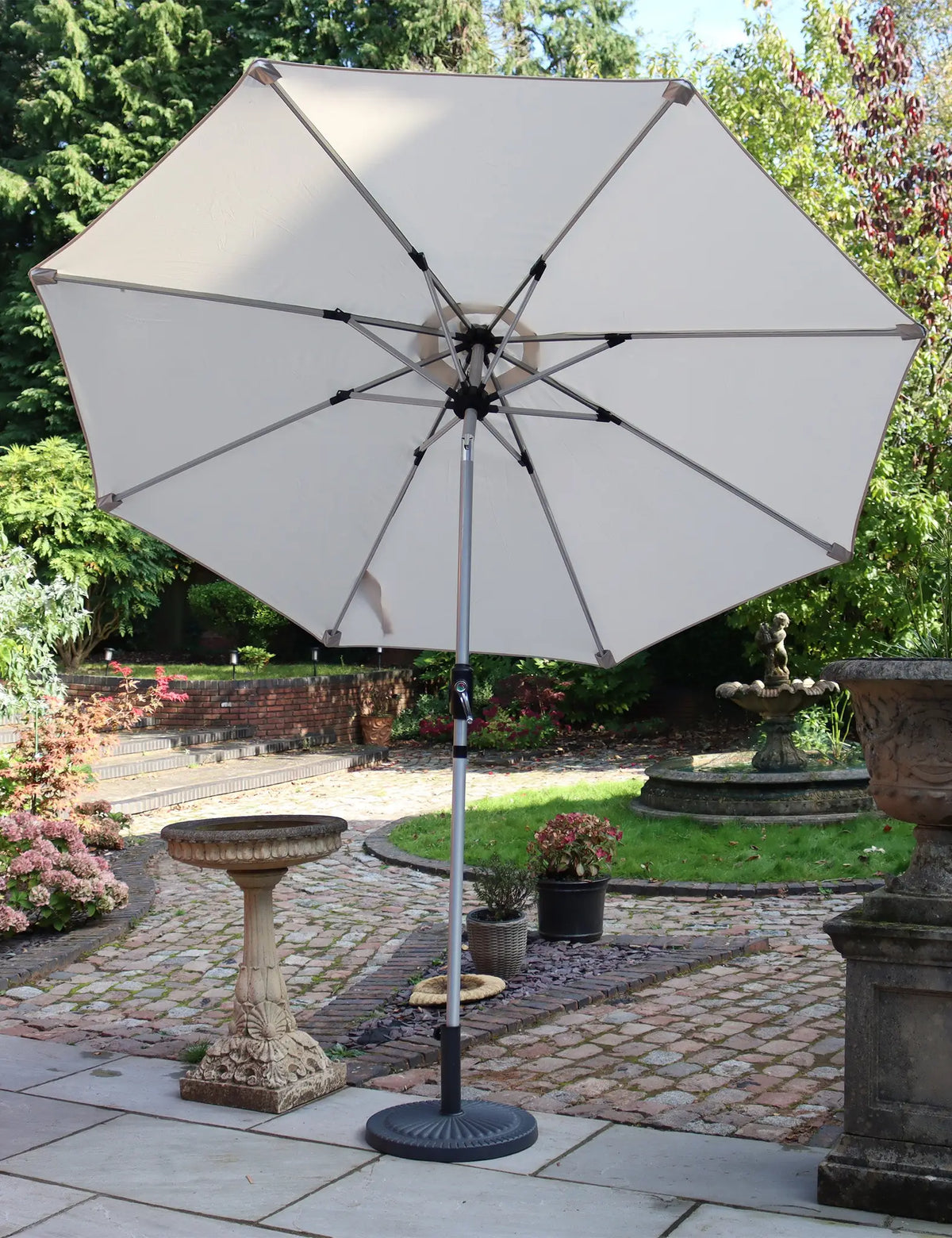 Crank and Tilt LED Strip Parasol - Ivory