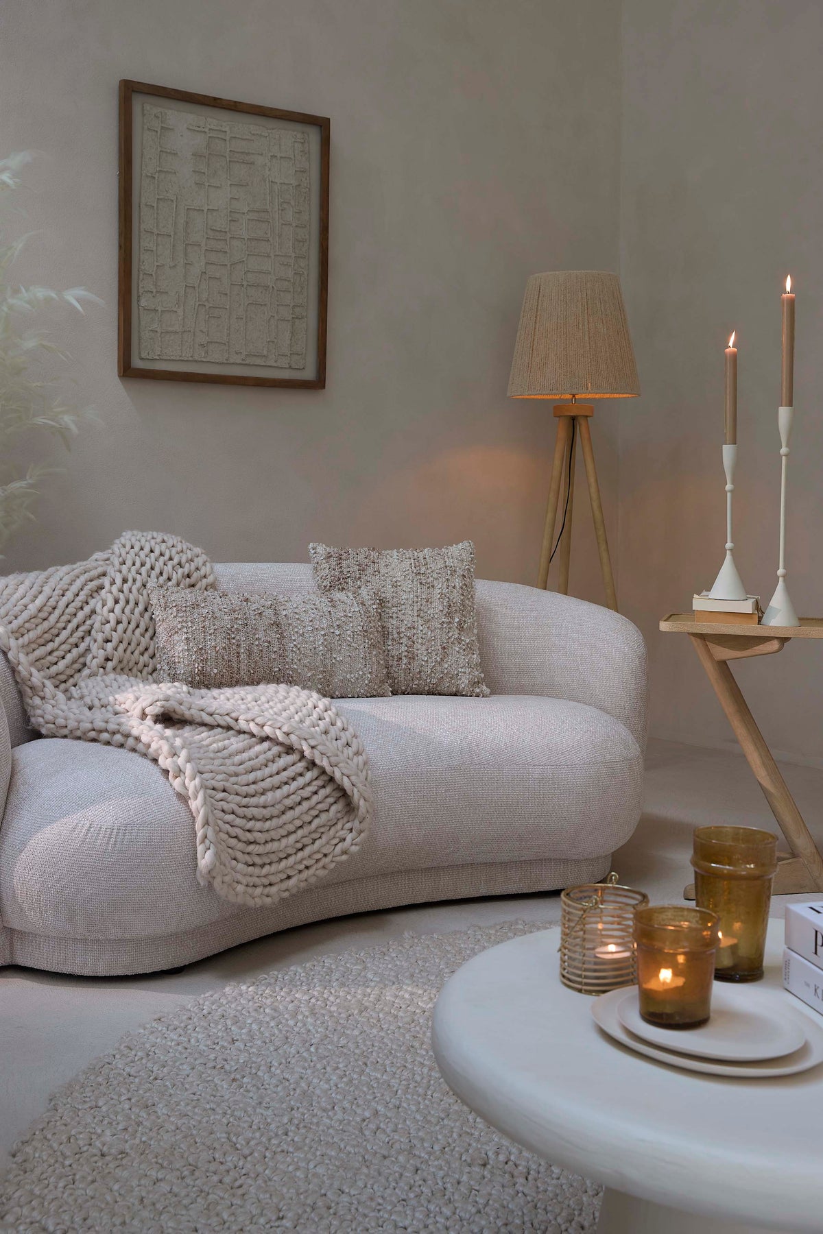 Cushion 60x30 cm MEZOKI bouclé light brown