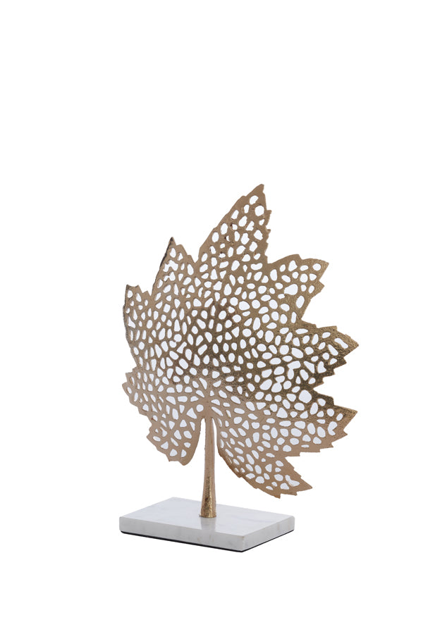 Ornament on base 28x8x35 cm LEAF gold+marble white