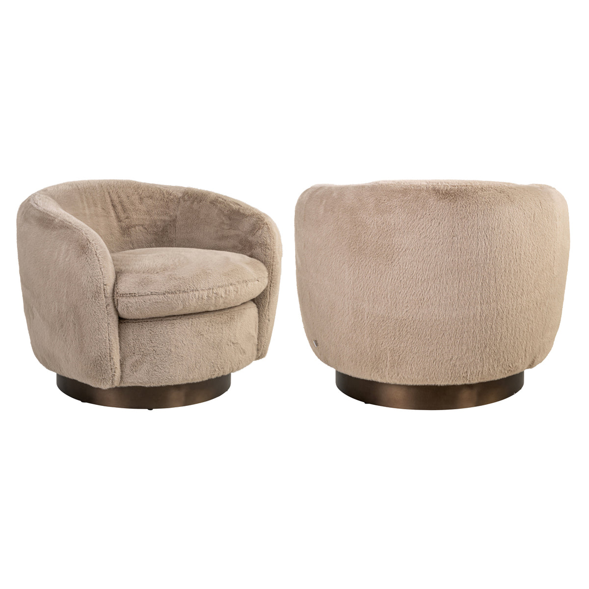 Lounge chair Colmar khaki fluffy swivel
