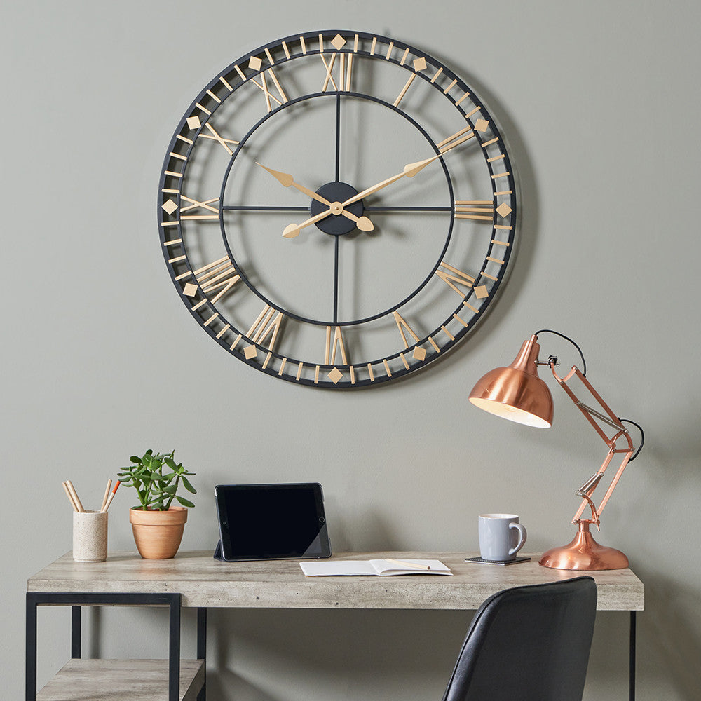 Antique Bronze & Gold Metal Round Wall Clock