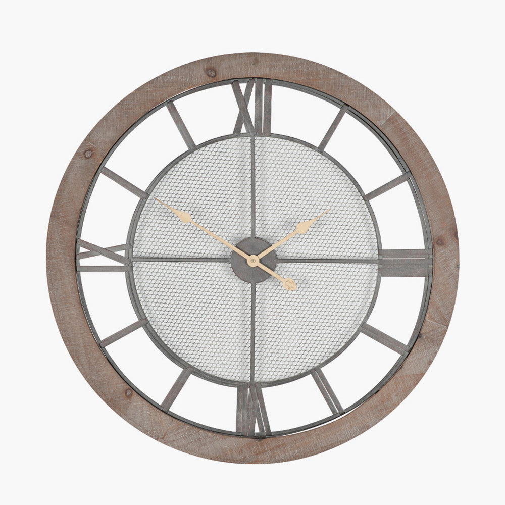 Natural Wood & Metal Round Wall Clock