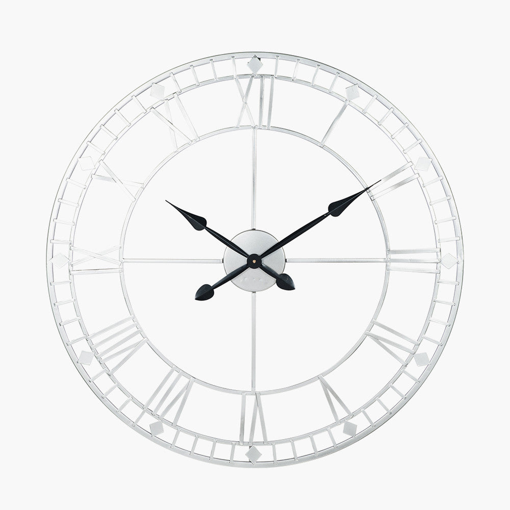 Antique Silver Metal Round Wall Clock