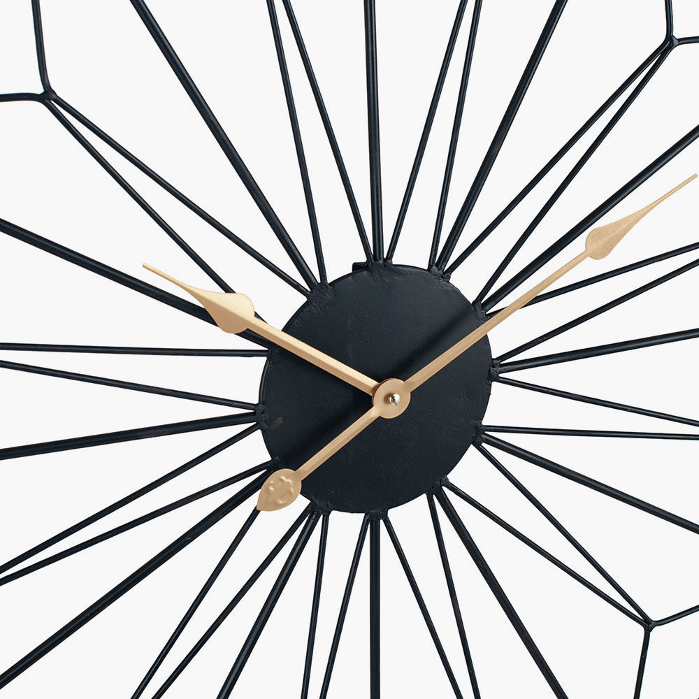 Black and Gold Metal Geo Design Round Wall Clock