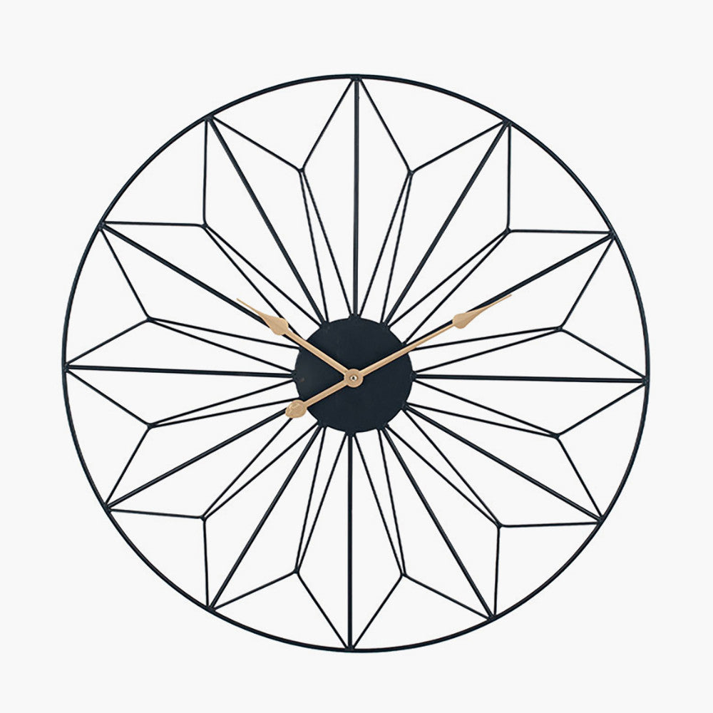 Black and Gold Metal Geo Design Round Wall Clock