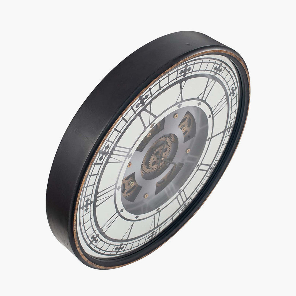 Antique Gold Wood & Mirror Round Working Cog Wall Clock