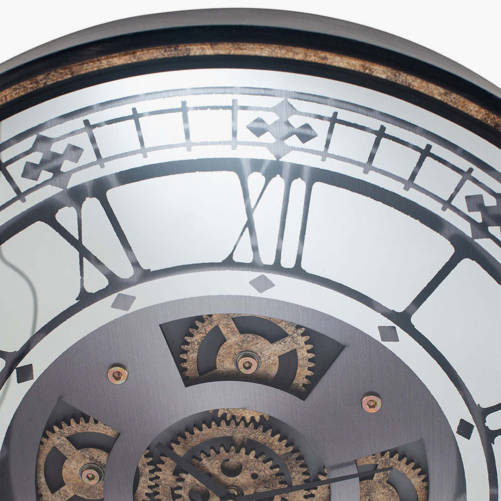 Antique Gold Wood & Mirror Round Working Cog Wall Clock