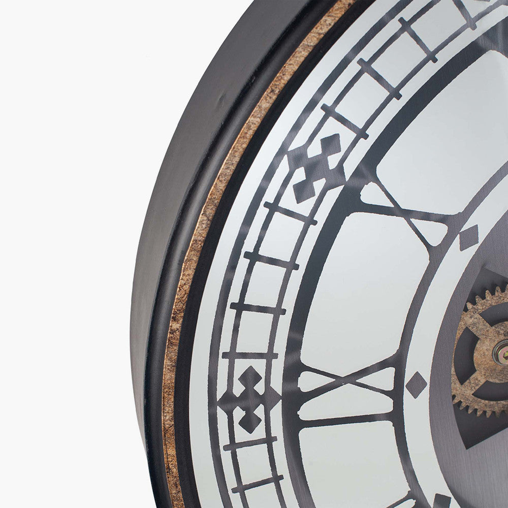 Antique Gold Wood & Mirror Round Working Cog Wall Clock