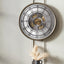 Antique Gold Wood & Mirror Round Working Cog Wall Clock