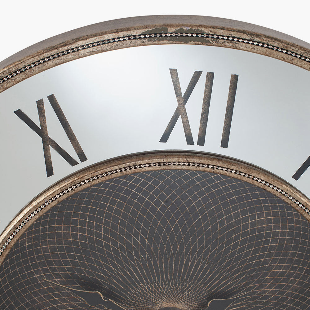 Antique Gold Wood & Mirror Geo Print Wall Clock