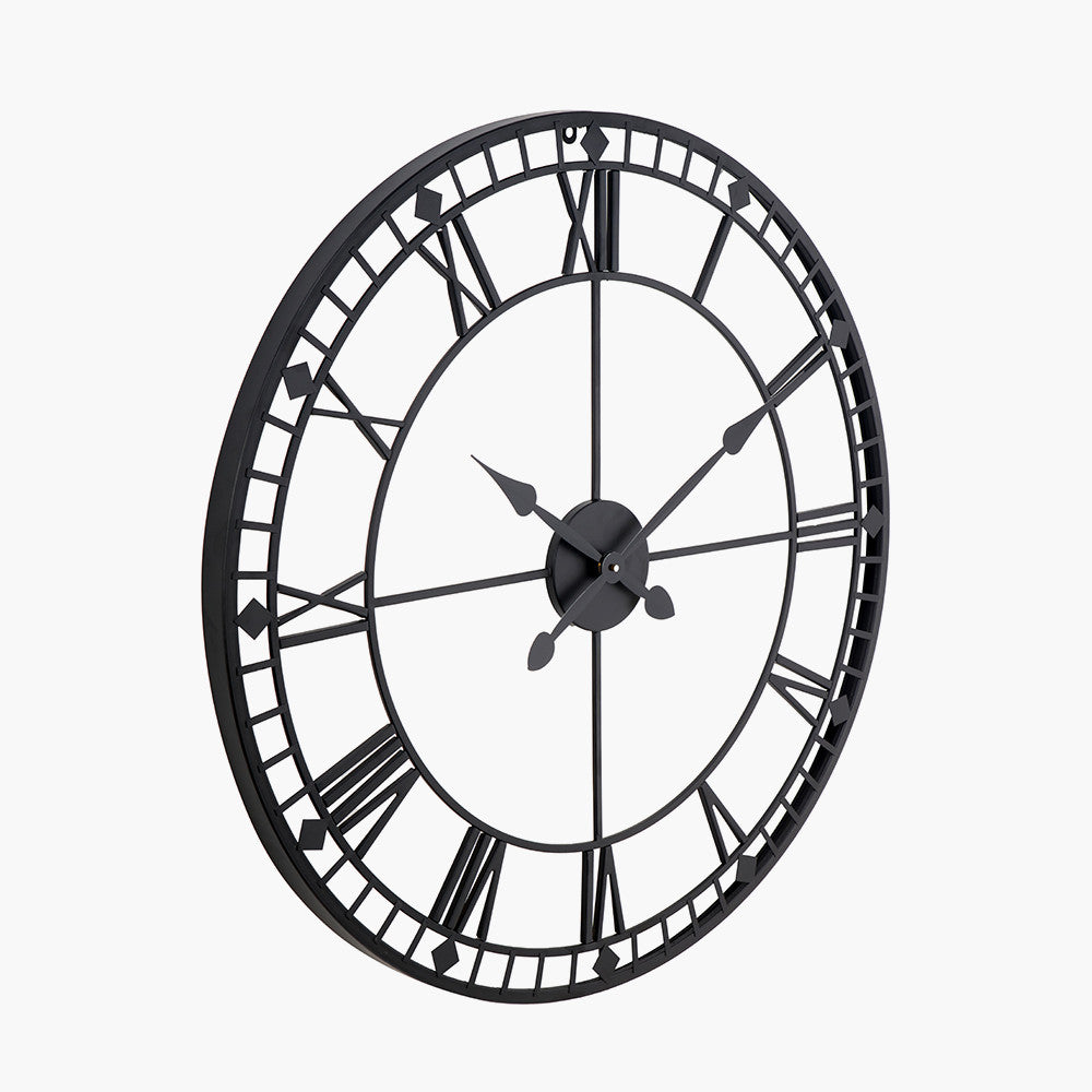 Black Metal Round Skeleton Wall Clock