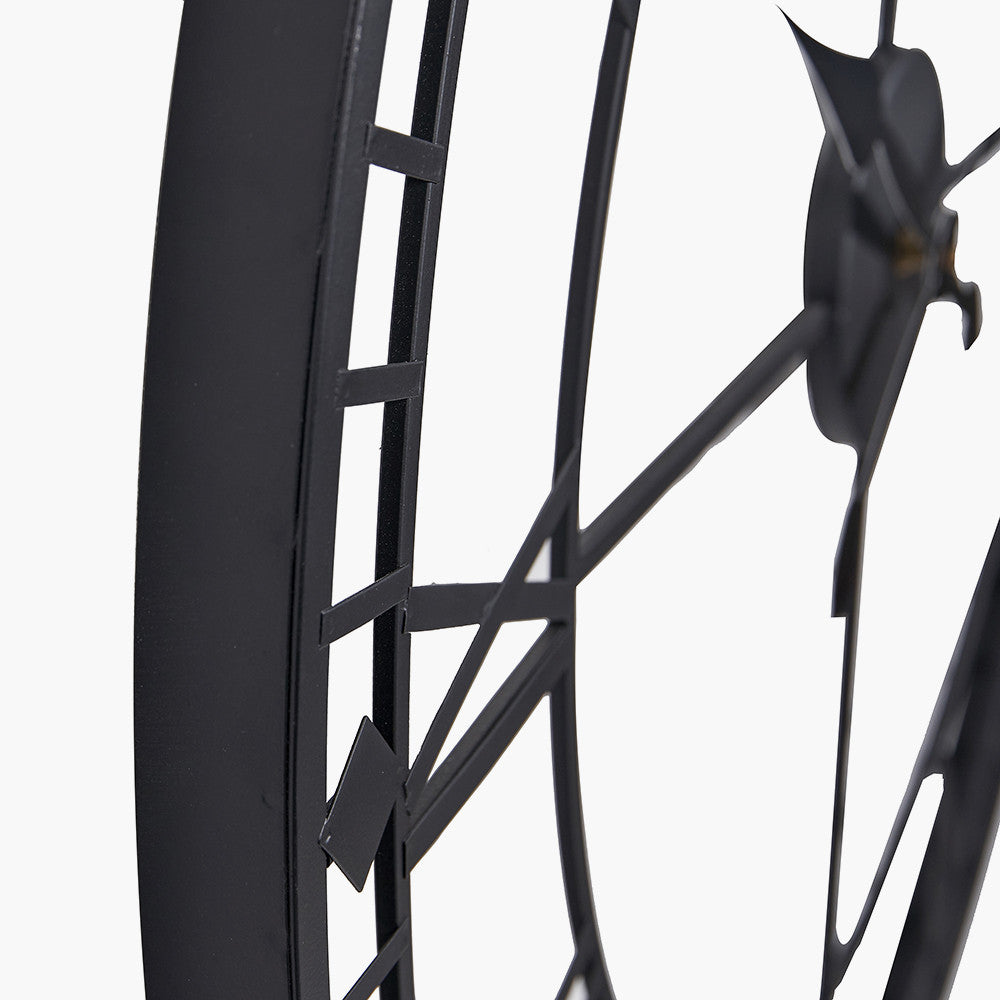 Black Metal Round Skeleton Wall Clock