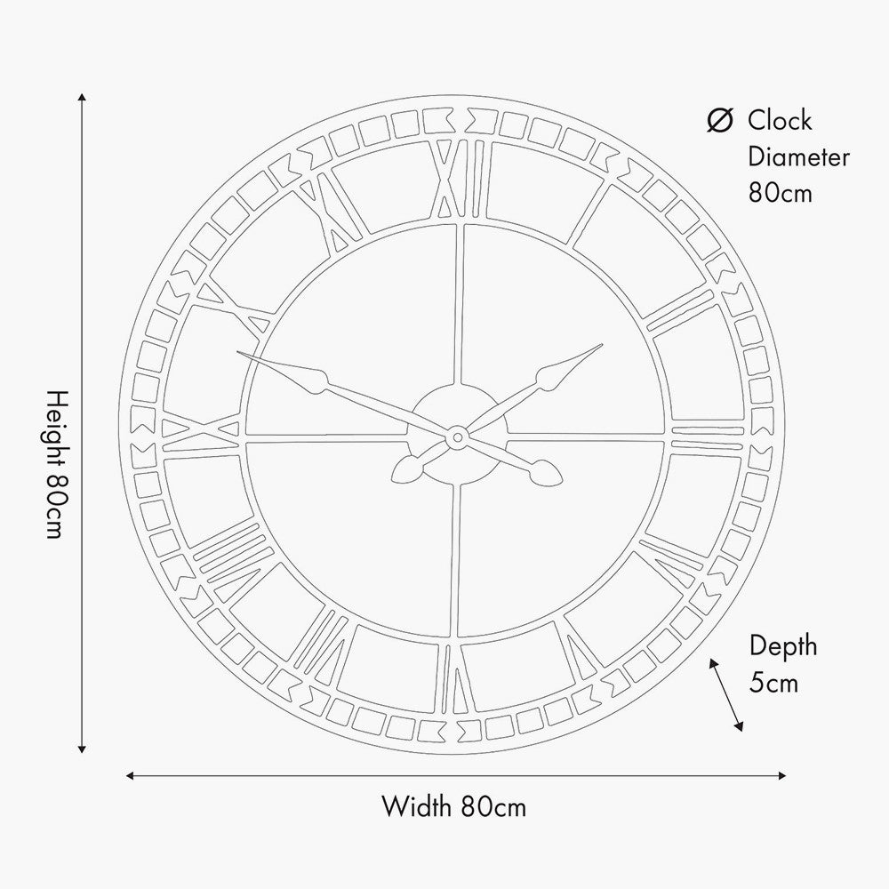 Black Metal Round Skeleton Wall Clock