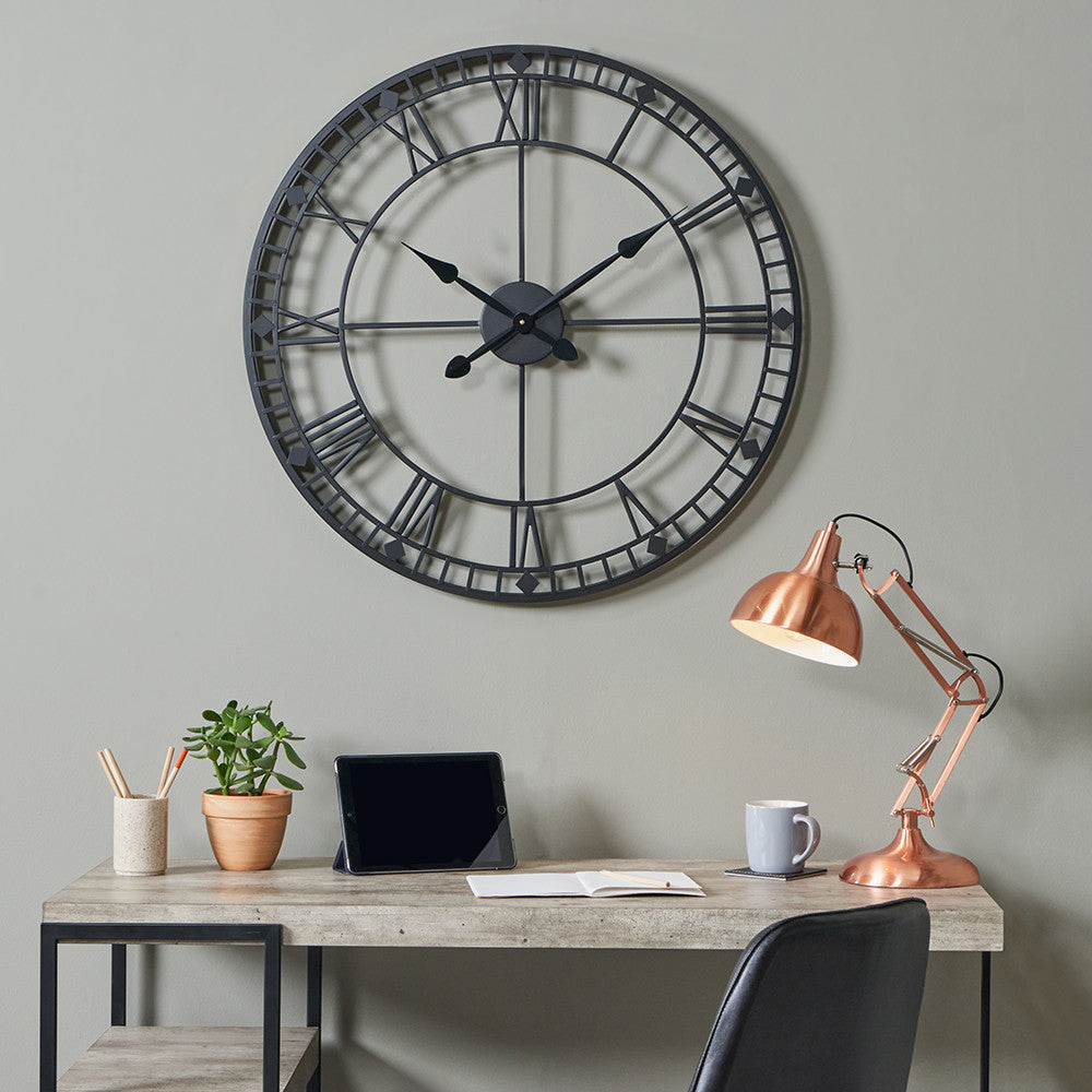 Black Metal Round Skeleton Wall Clock