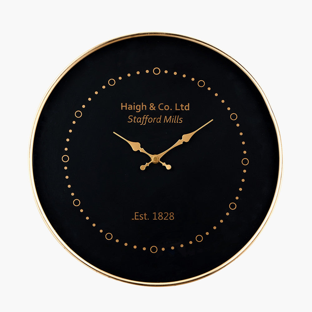 Black Face and Antique Brass Metal Wall Clock