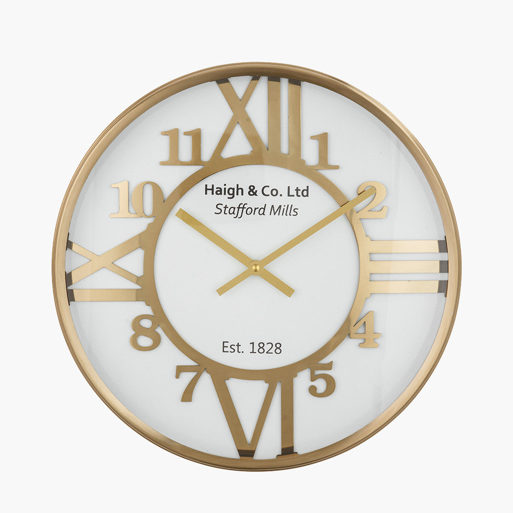 Gold Metal and White Face Round Wall Clock