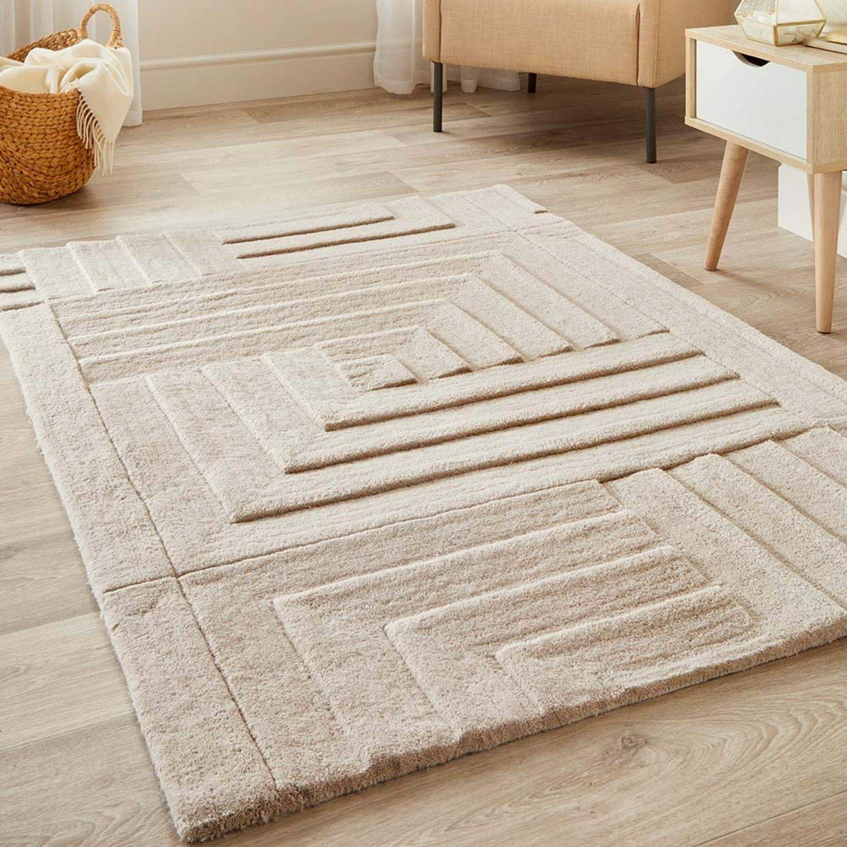 Maze Grey Geometric Wool Rug