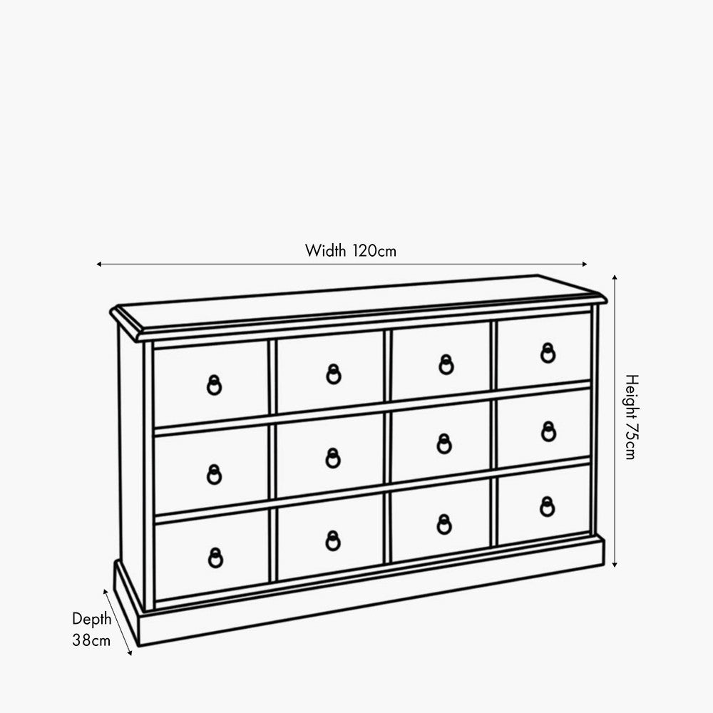 Loft Pine Wood Multicoloured 12 Drawer Unit