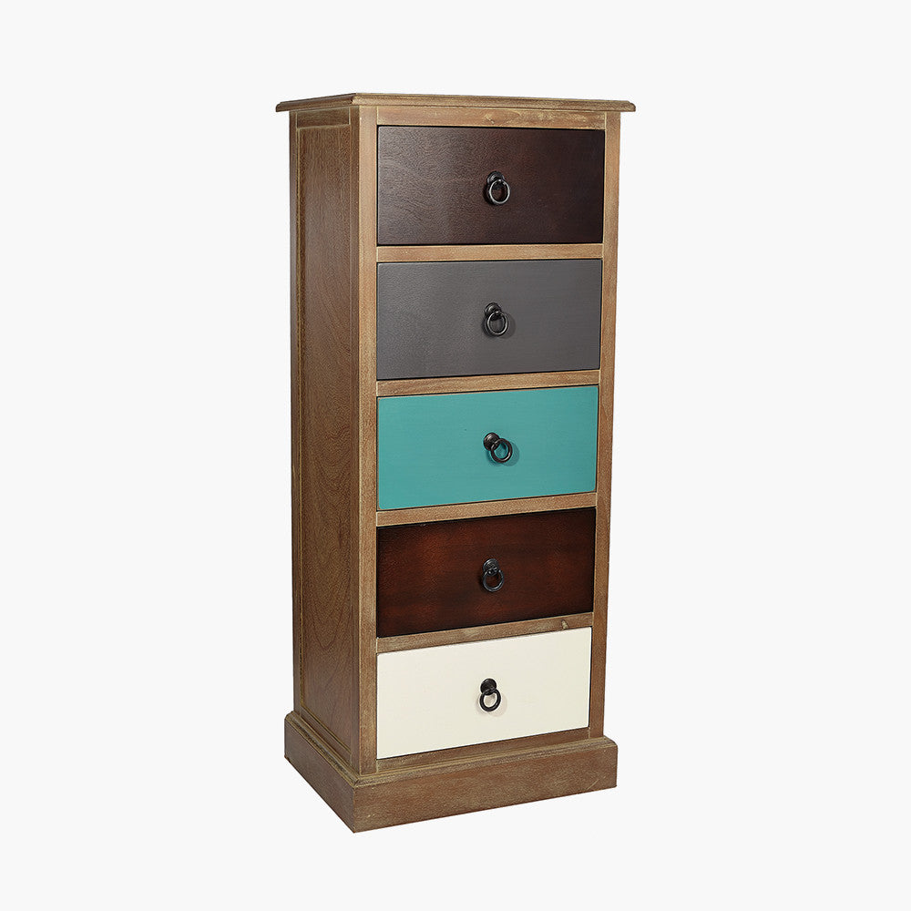 Loft Pine Wood Multicoloured 5 Drawer Unit