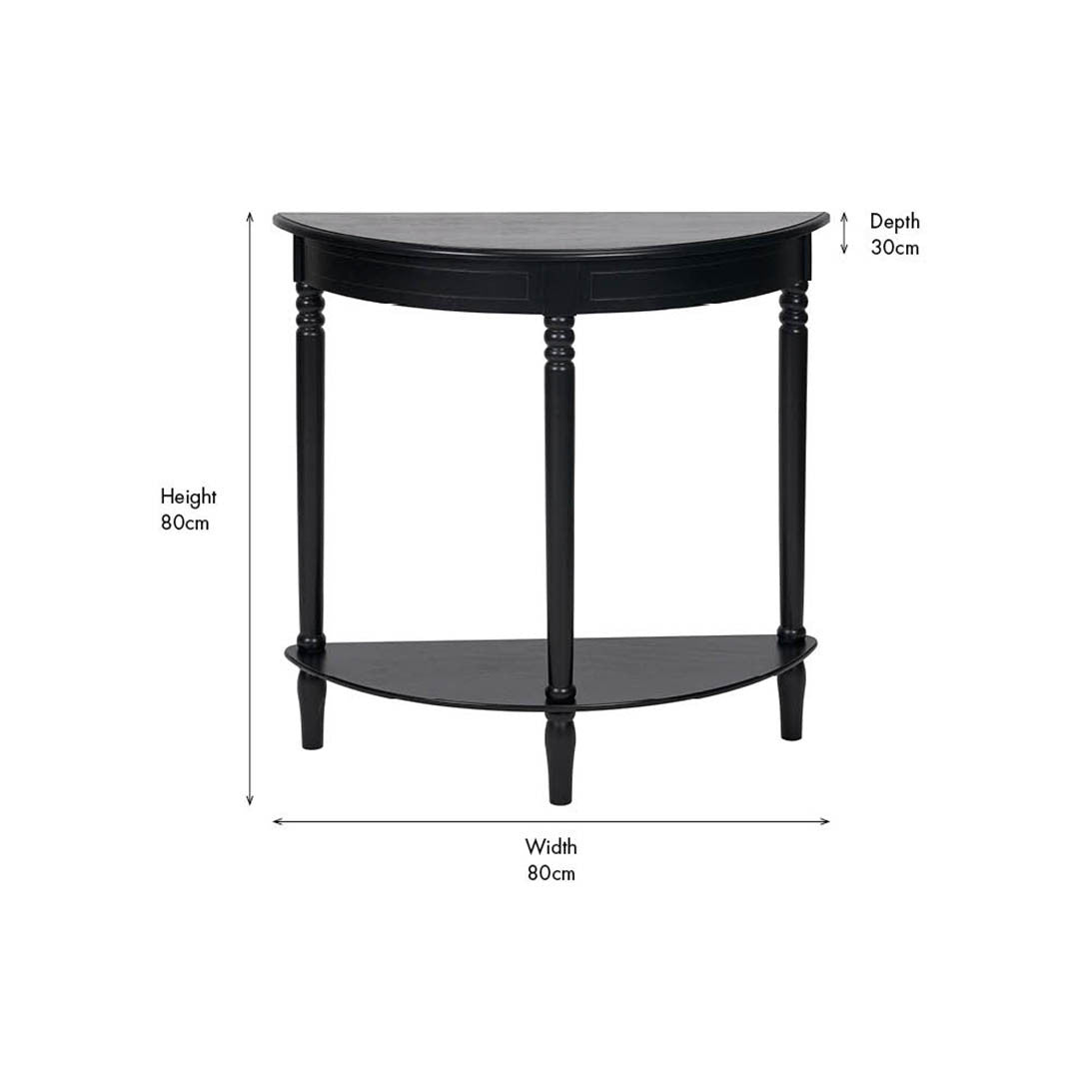 Heritage Black Pine Wood Half Moon Console Table