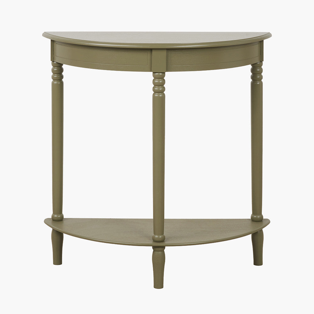Heritage Olive Pine Wood Half Moon Console Table